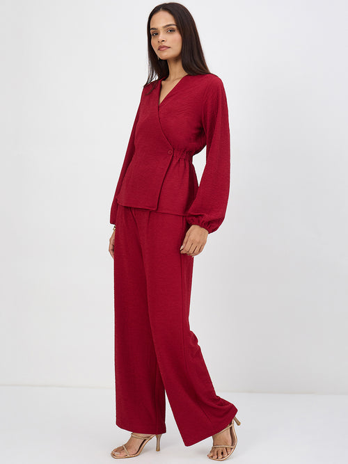 Deep Red Textured Wrap Co-Ord