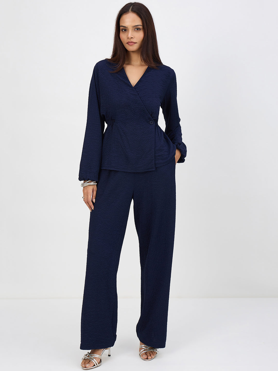 Navy Textured Wrap Co-Ord