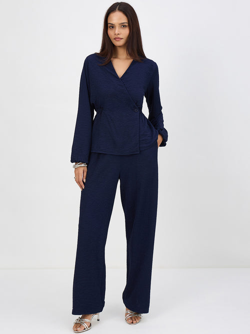 Navy Textured Wrap Co-Ord