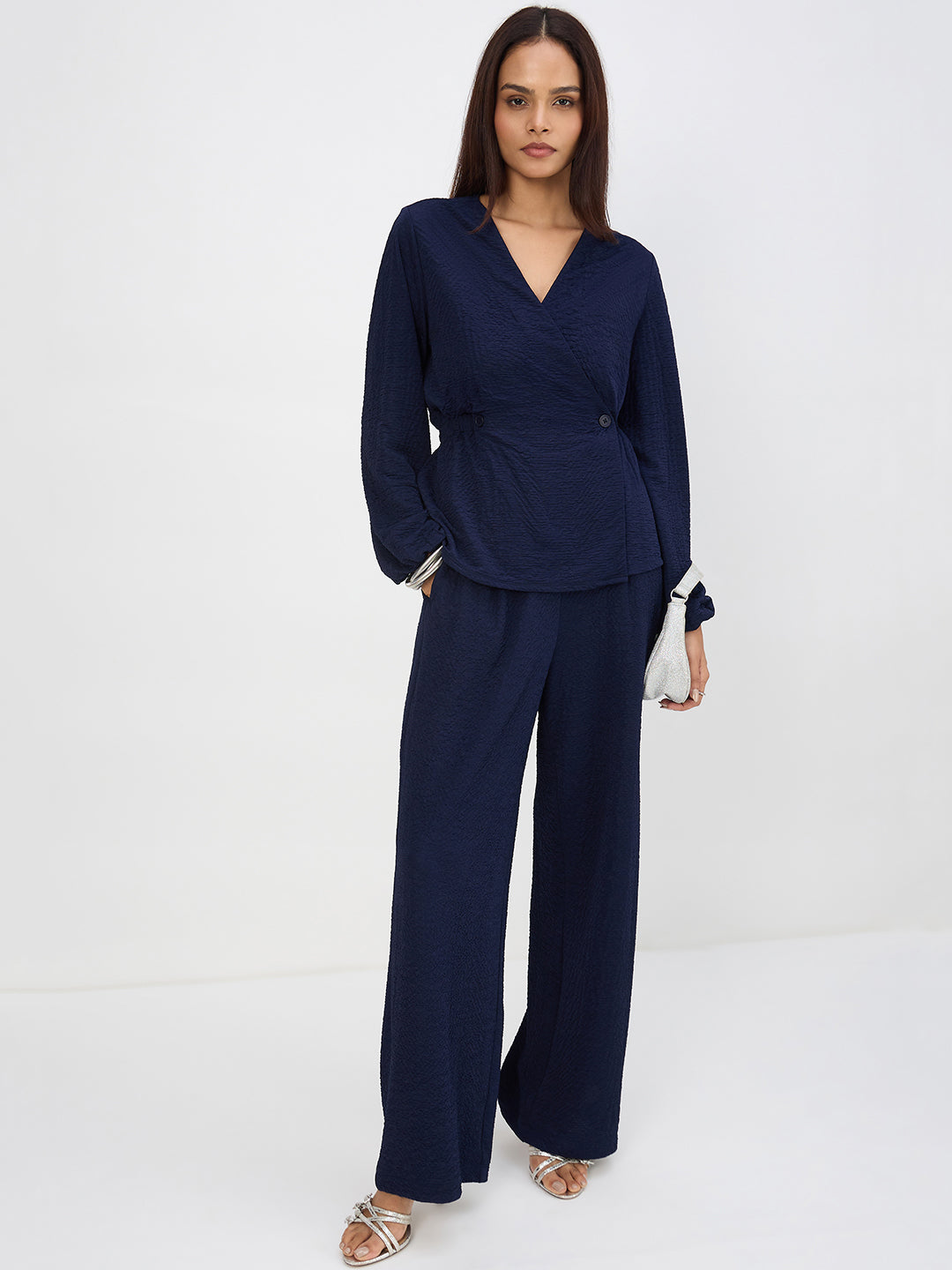 Navy Textured Wrap Co-Ord