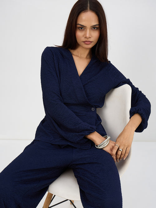 Navy Textured Wrap Co-Ord