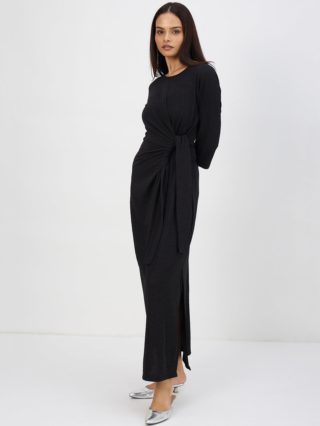 Black Tie-Up Maxi Dress