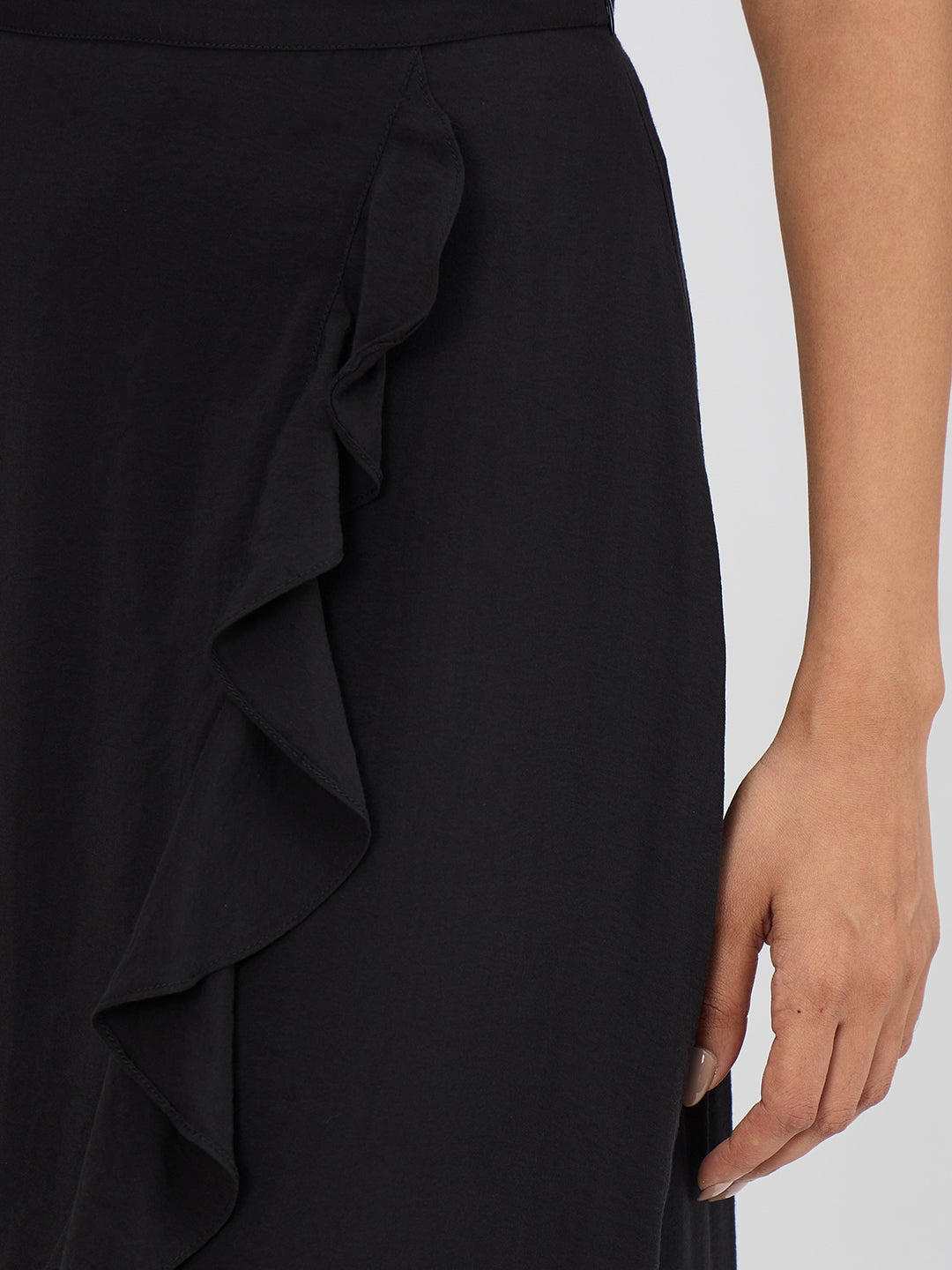 Black Ruffle Detail Maxi Skirt