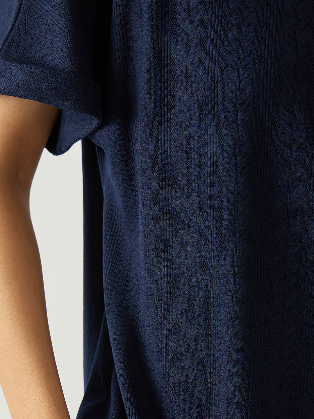 Navy Round Neck Textured Jersey Co-Ord Set