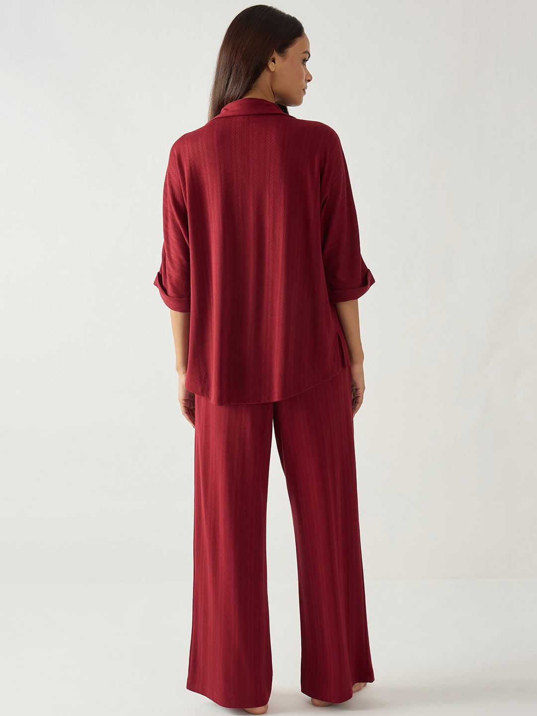 Red Kimono Textured Jersey Co-Ord Set