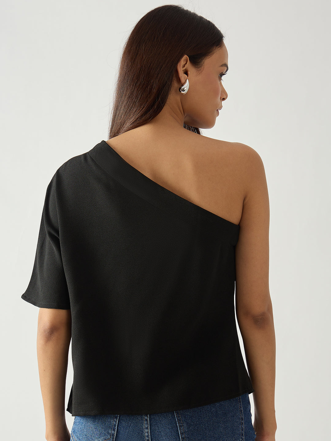 Black Pleated One Shoulder Top