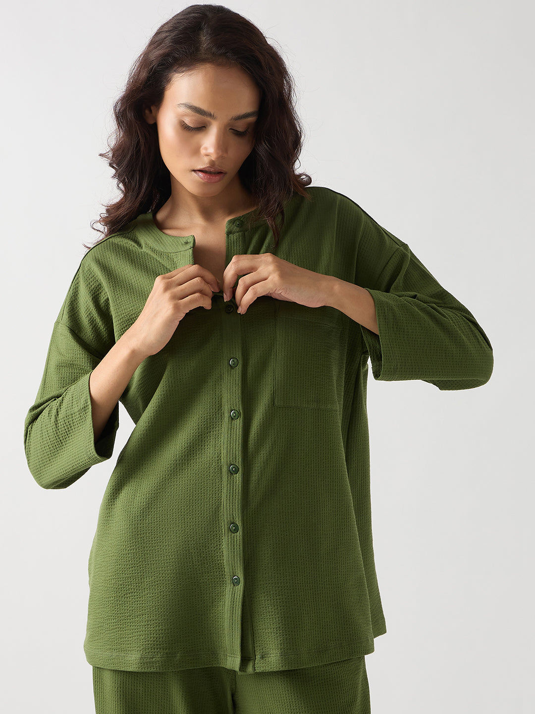 Green Seersucker Cotton Knit Shirt