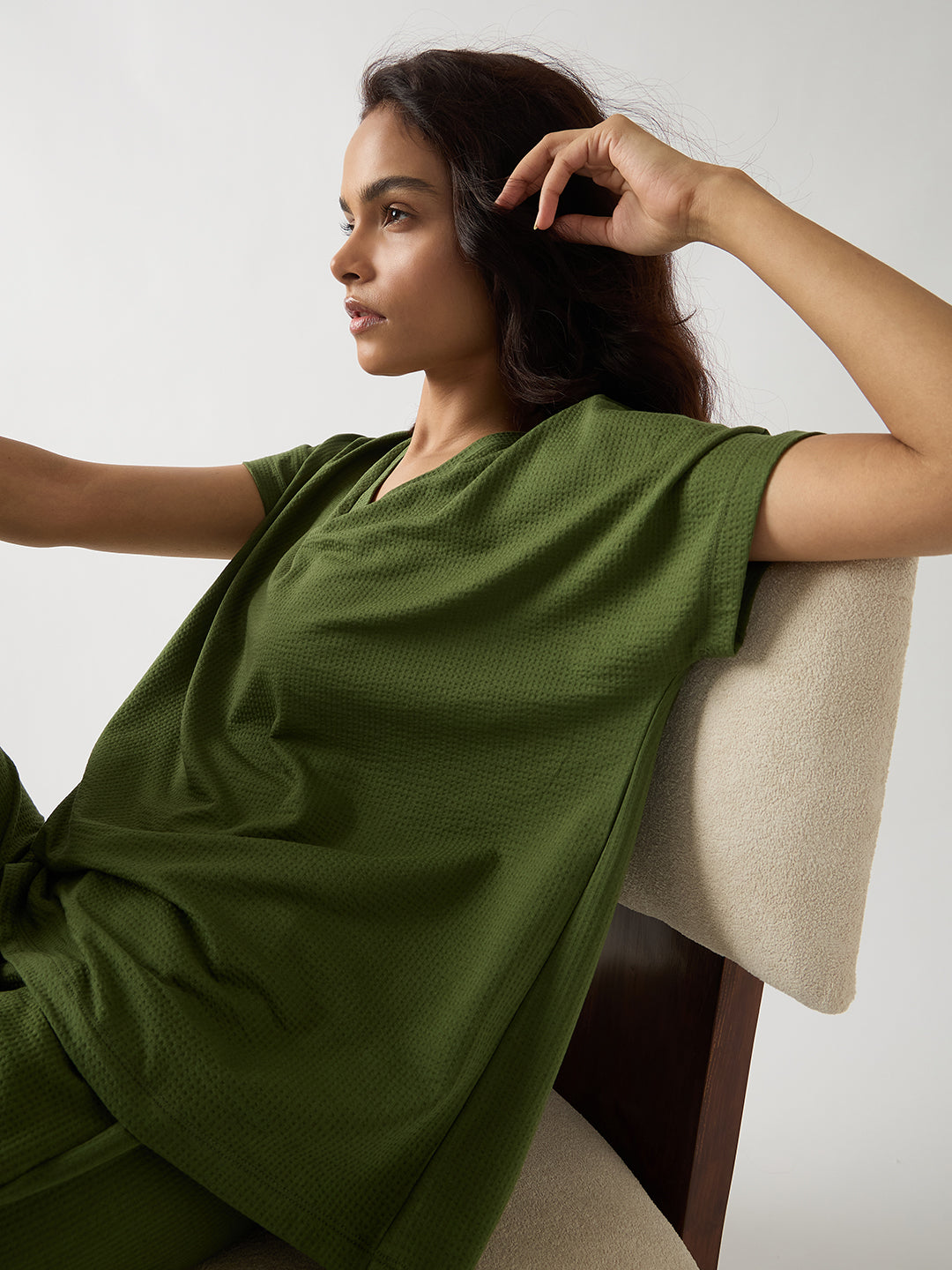 Green Seersucker Cotton Knit T-Shirt