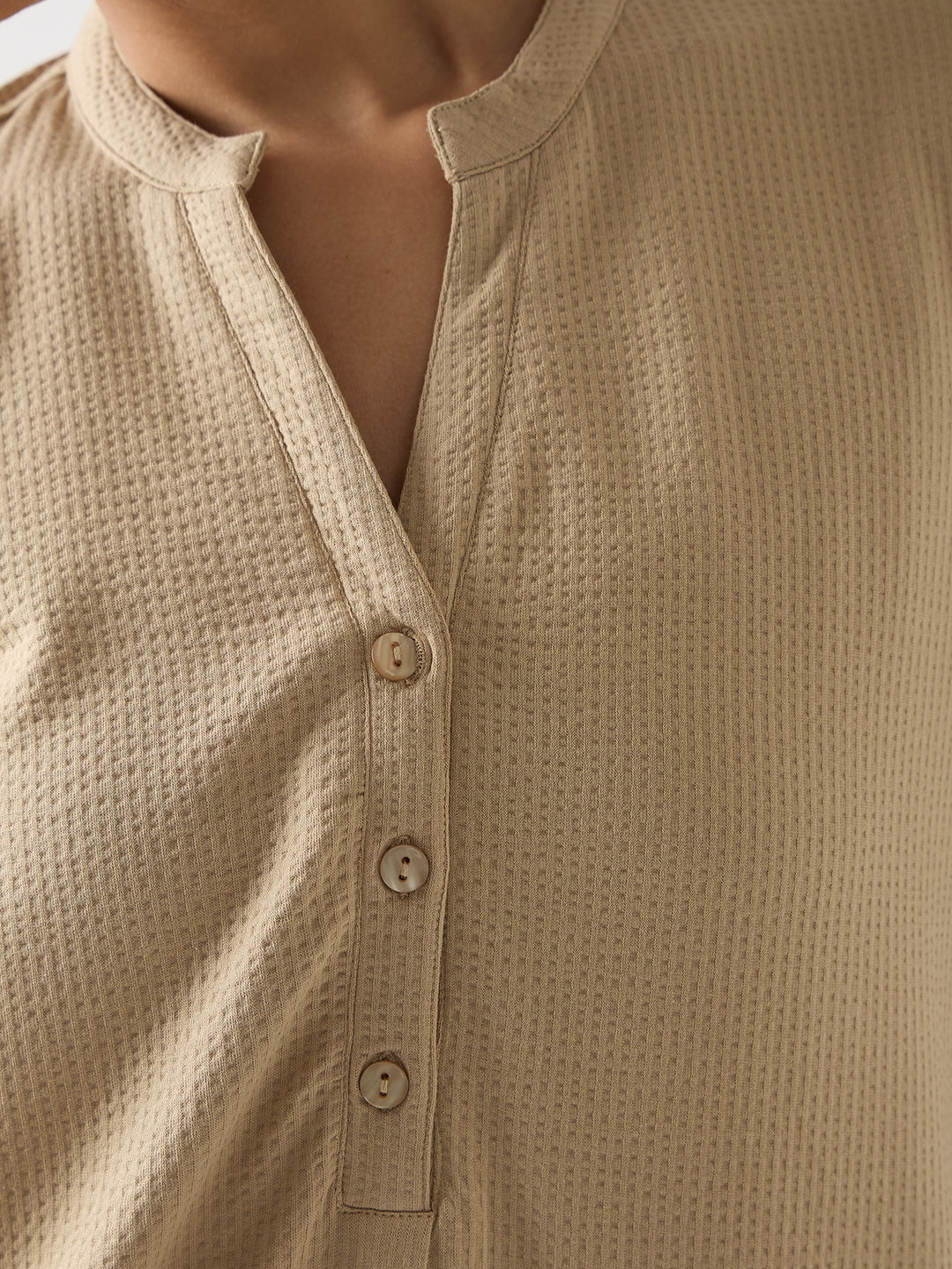 Beige Seersucker Cotton Knit Maxi Dress