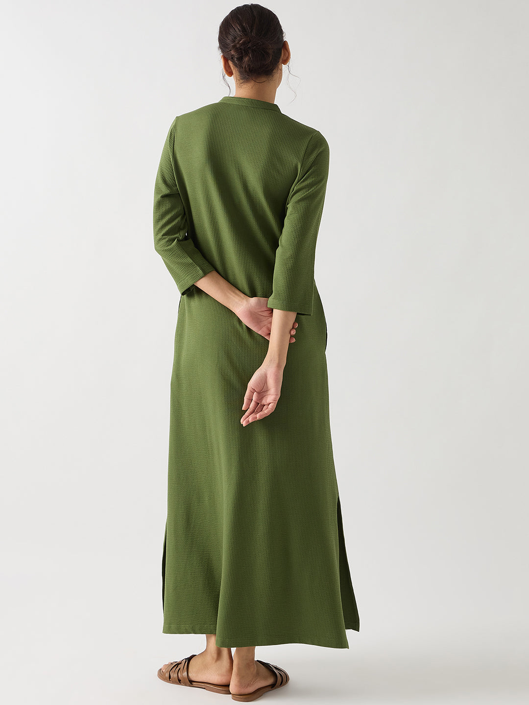 Green Seersucker Cotton Knit Maxi Dress