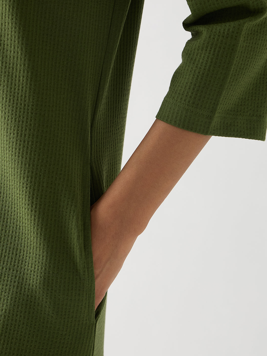 Green Seersucker Cotton Knit Maxi Dress