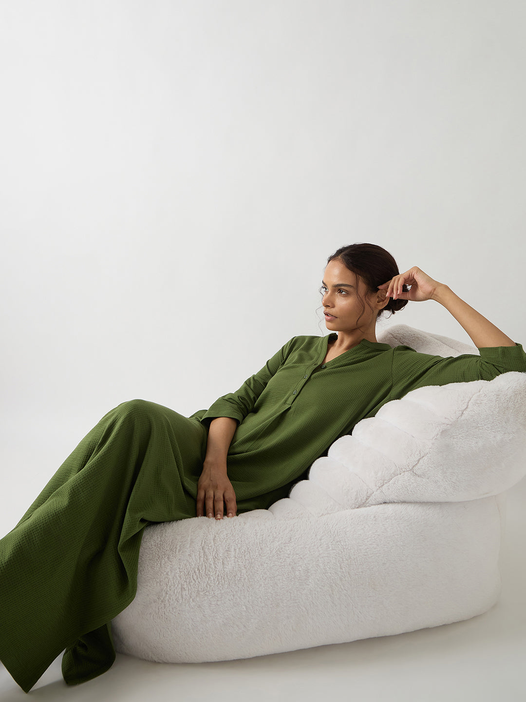 Green Seersucker Cotton Knit Maxi Dress