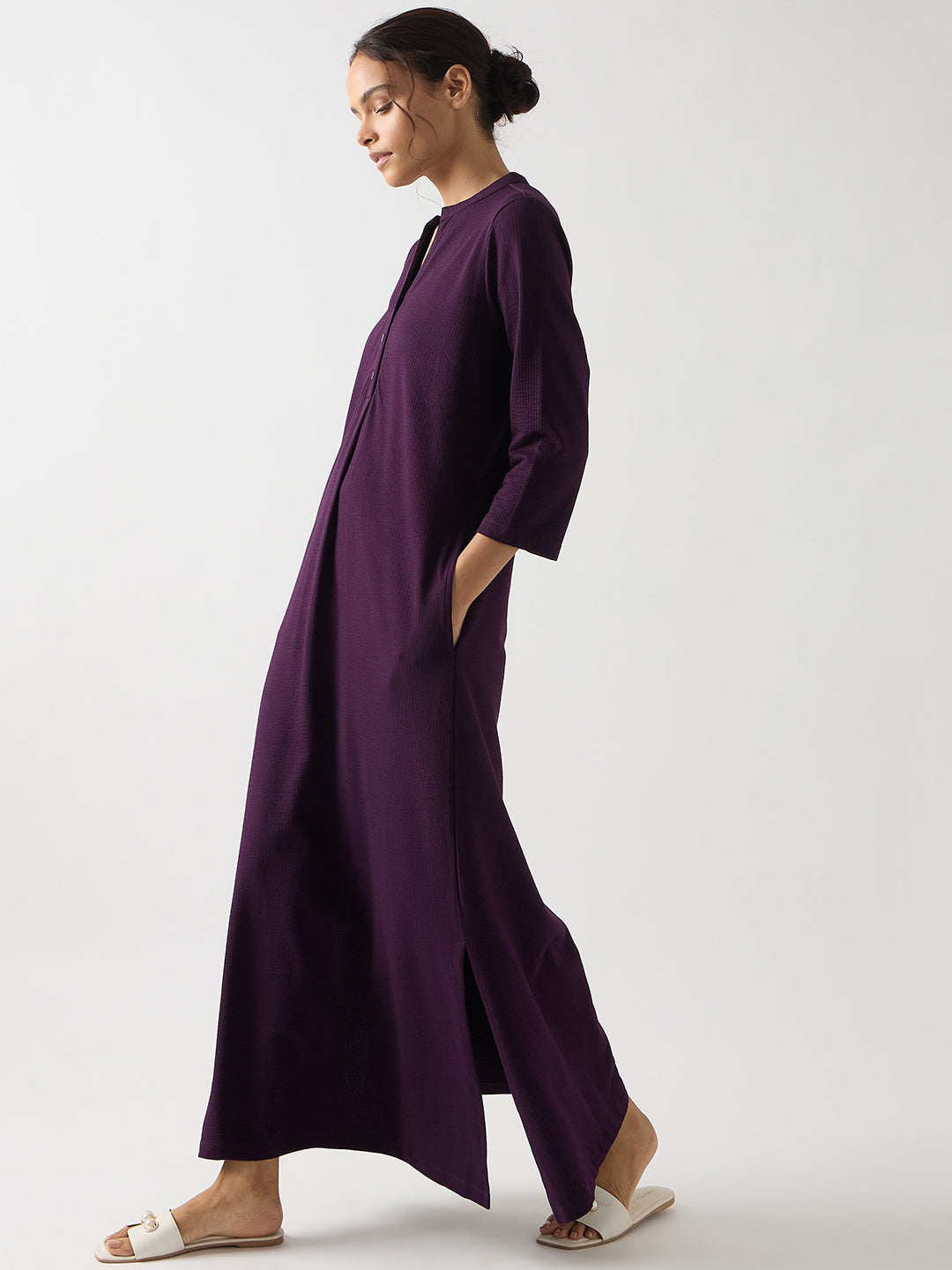 Purple Seersucker Cotton Knit Maxi Dress