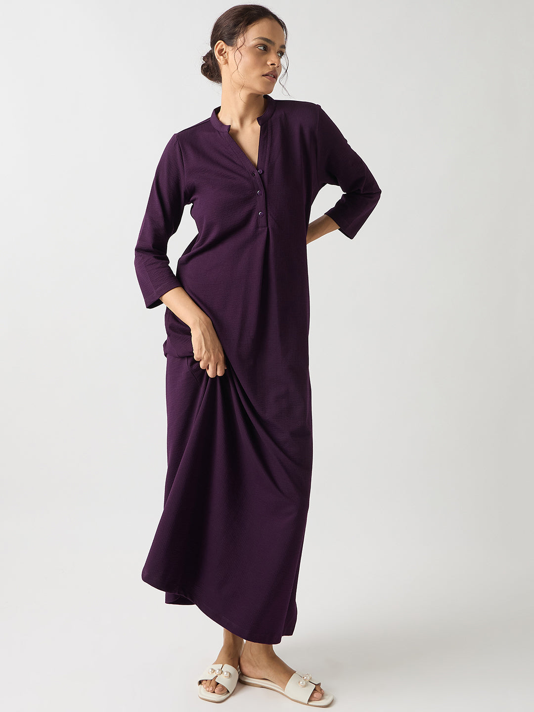 Purple Seersucker Cotton Knit Maxi Dress