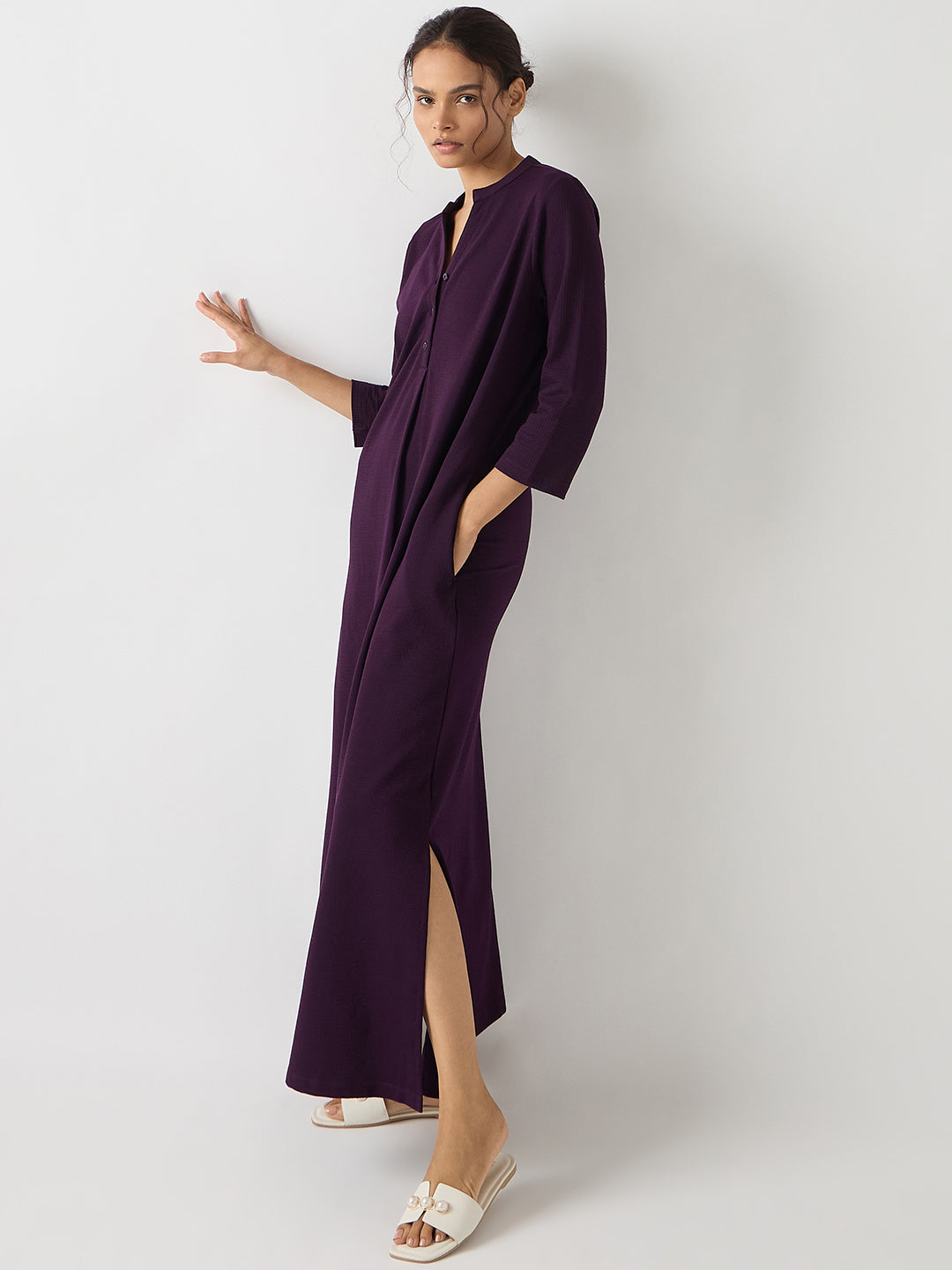 Purple Seersucker Cotton Knit Maxi Dress
