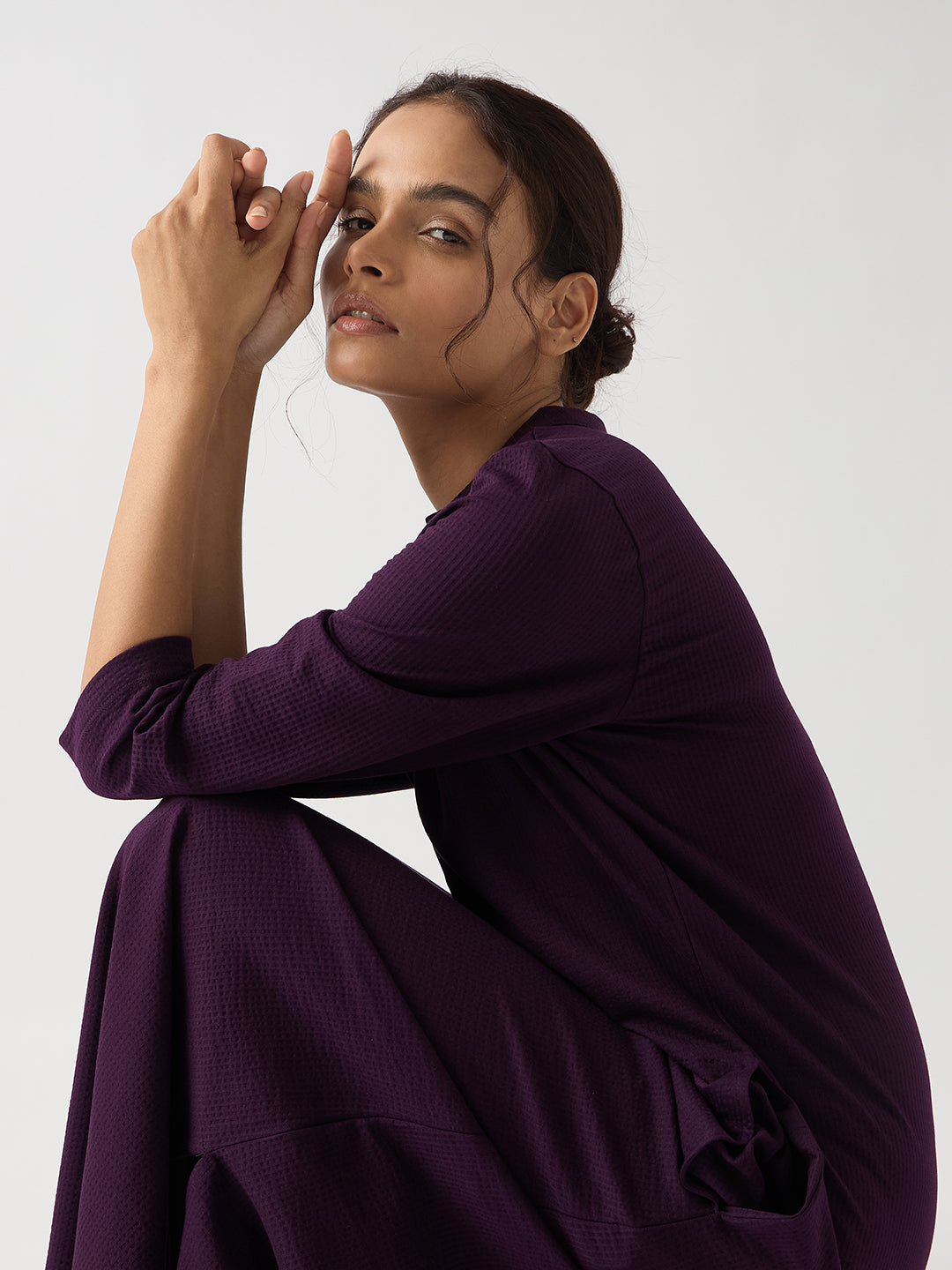 Purple Seersucker Cotton Knit Maxi Dress