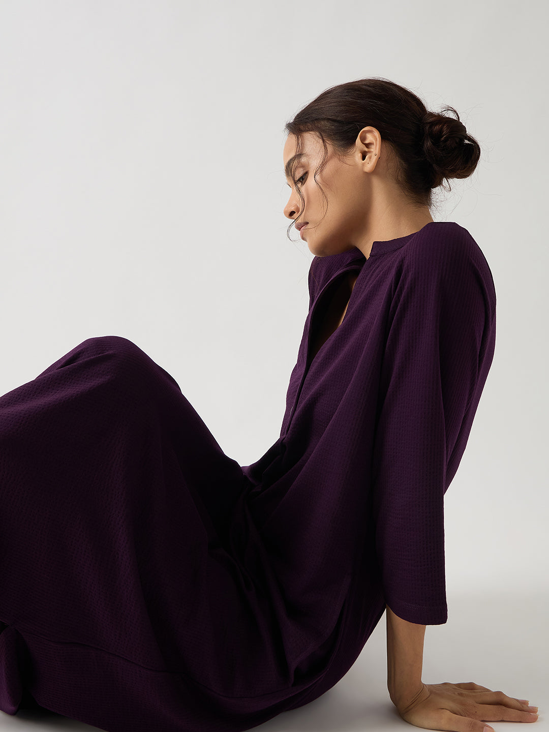 Purple Seersucker Cotton Knit Maxi Dress