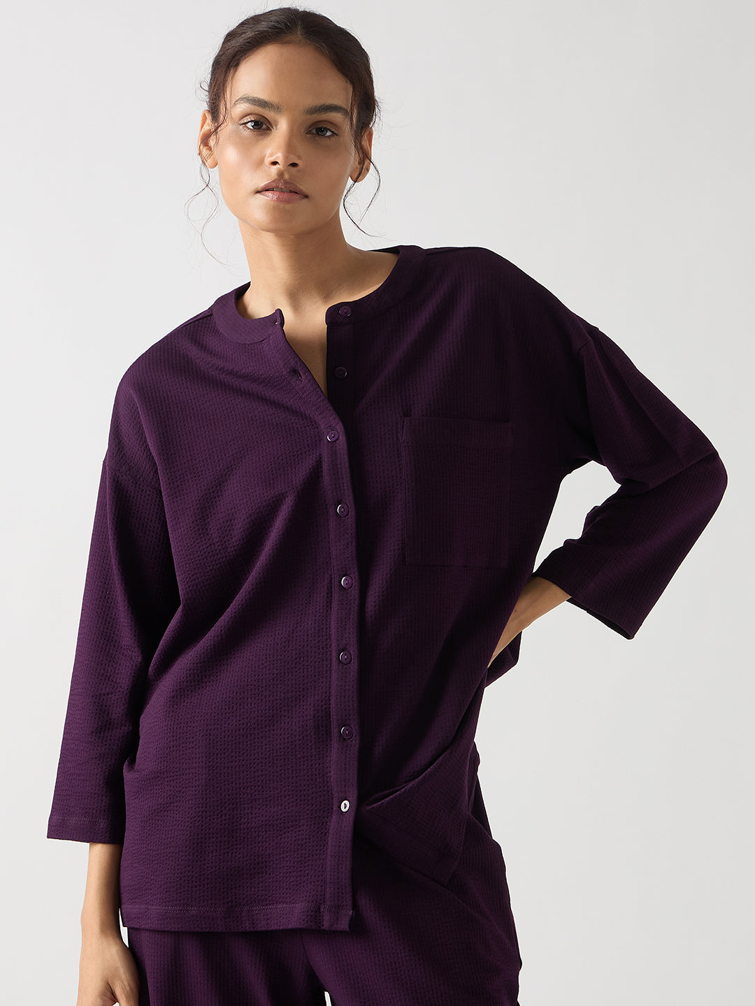 Purple Seersucker Cotton Knit Shirt