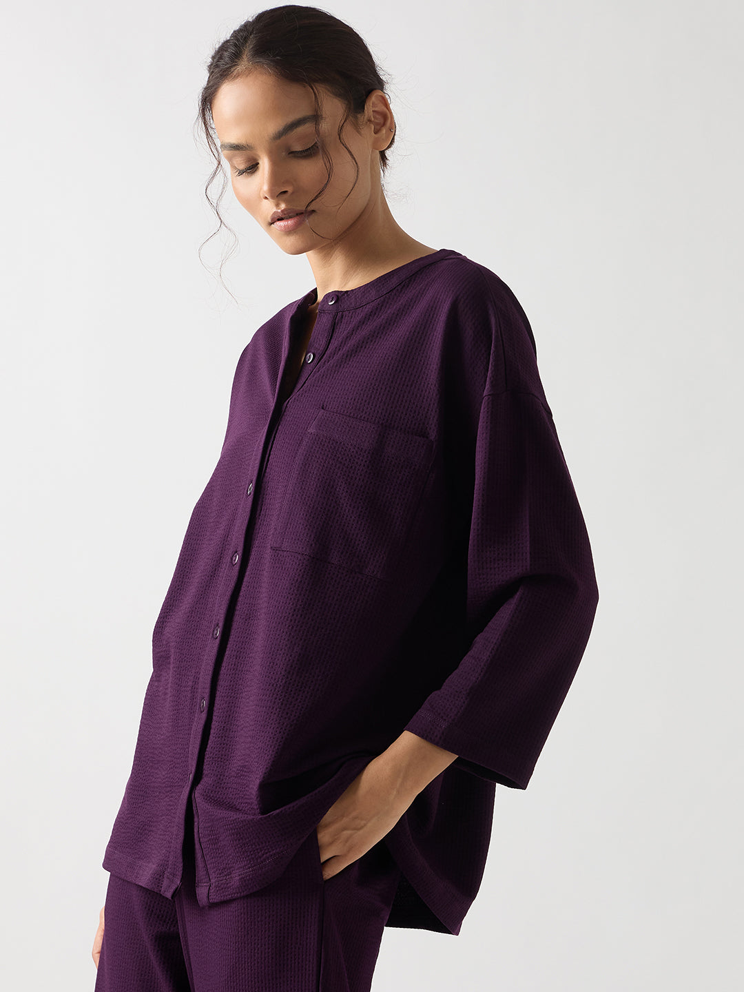 Purple Seersucker Cotton Knit Shirt