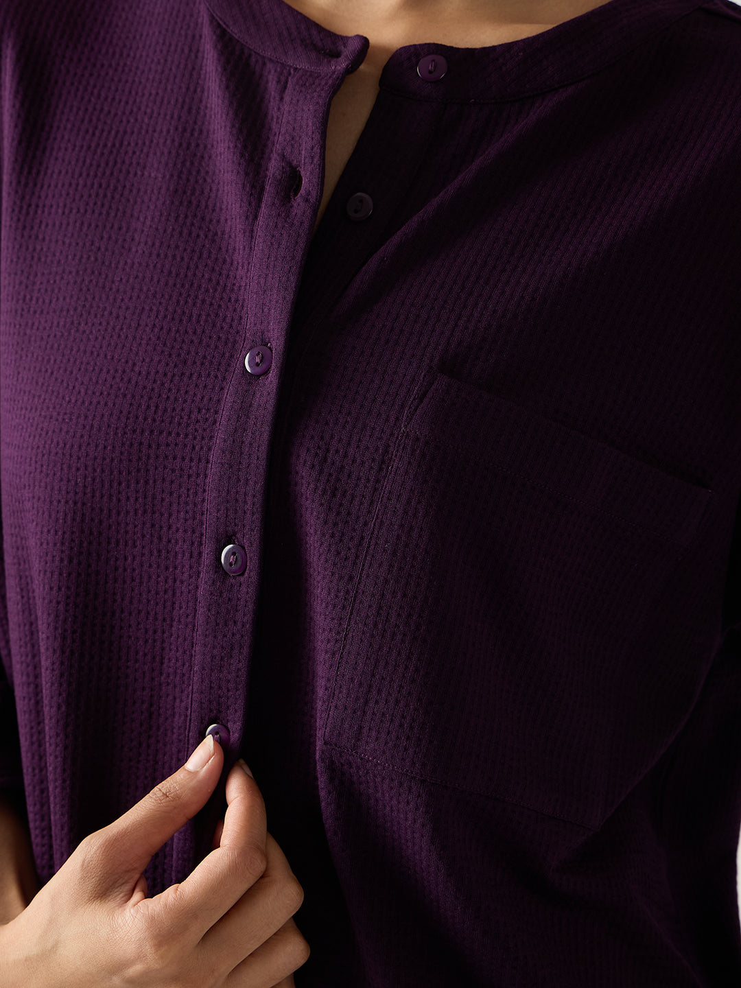 Purple Seersucker Cotton Knit Shirt