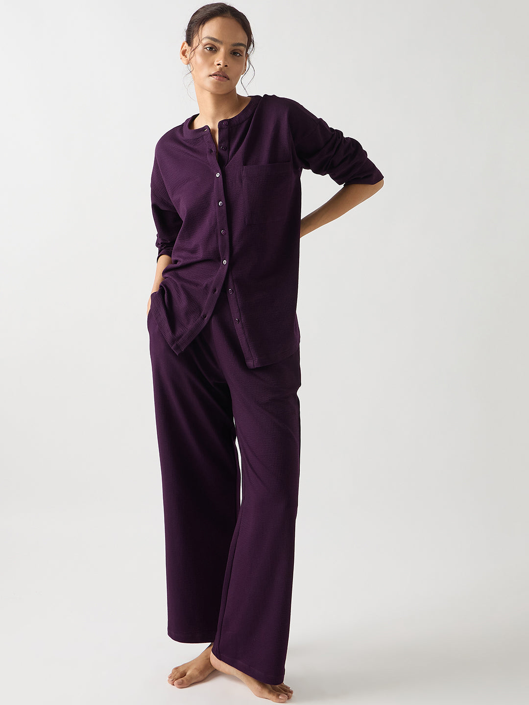 Purple Seersucker Cotton Knit Shirt