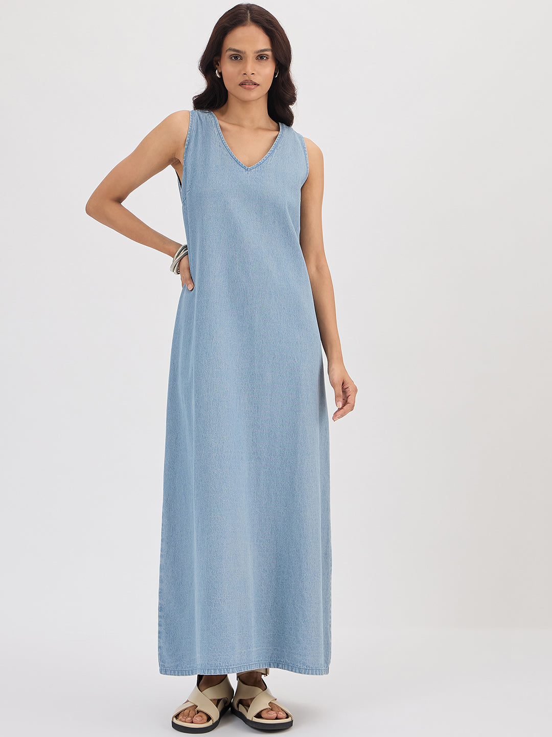 Light Blue Denim Maxi Dress