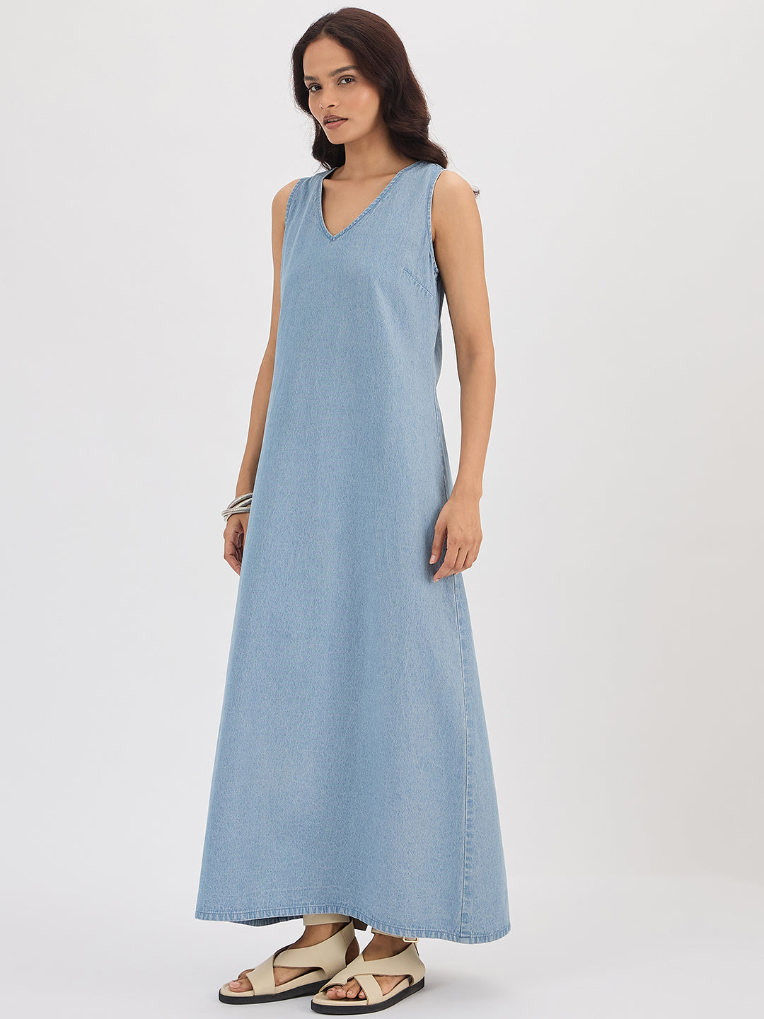Light Blue Denim Maxi Dress