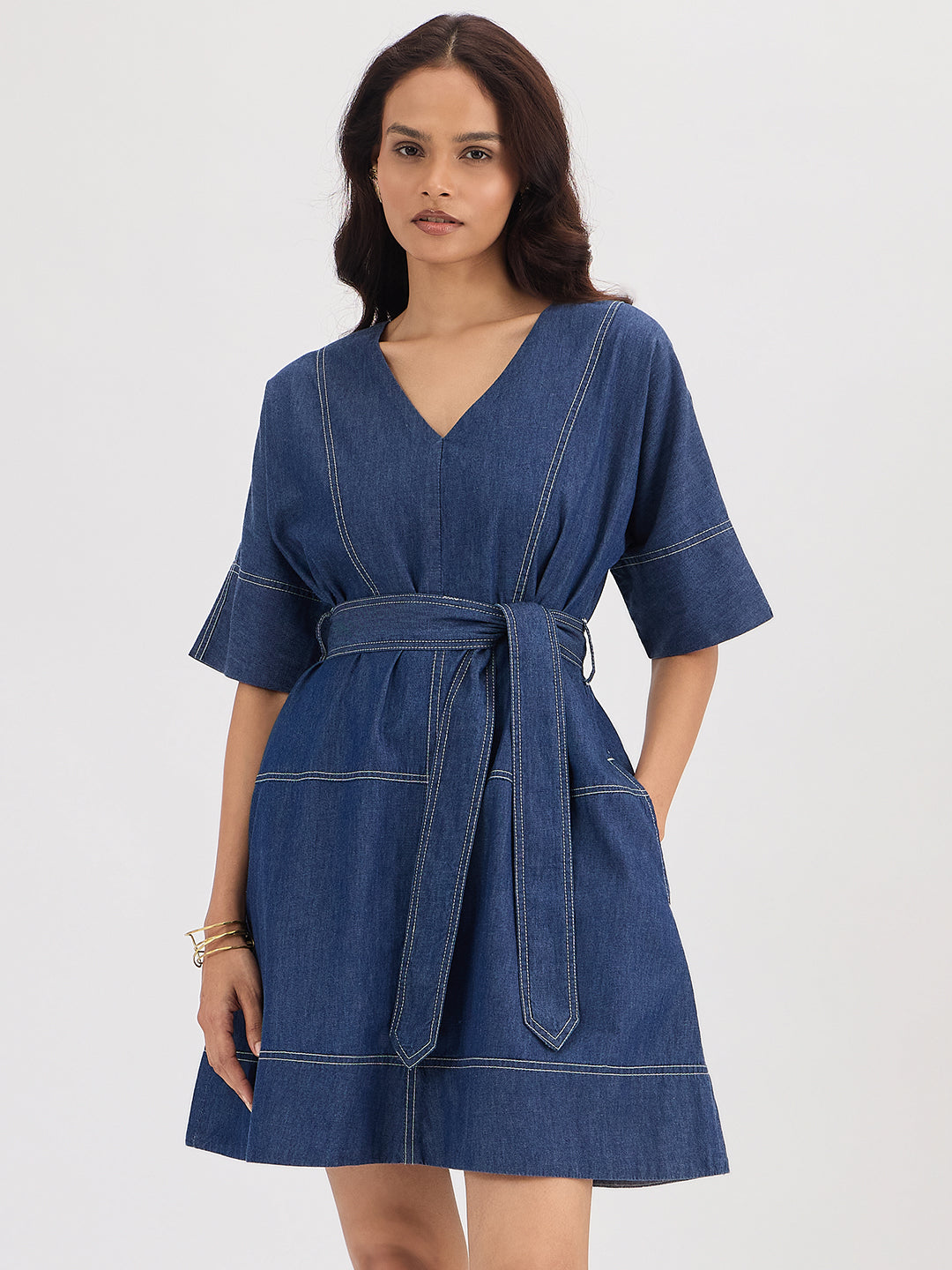 Navy Blue Denim Mini Dress