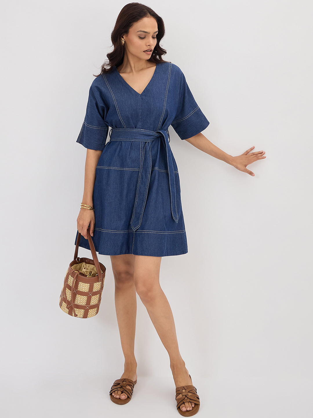 Navy Blue Denim Mini Dress