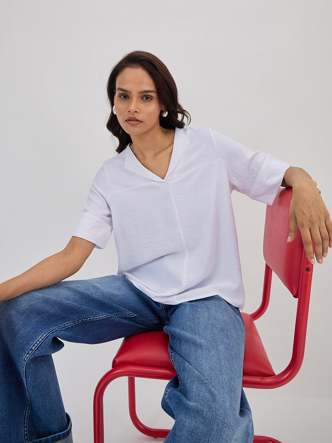 White Shawl Collar Top