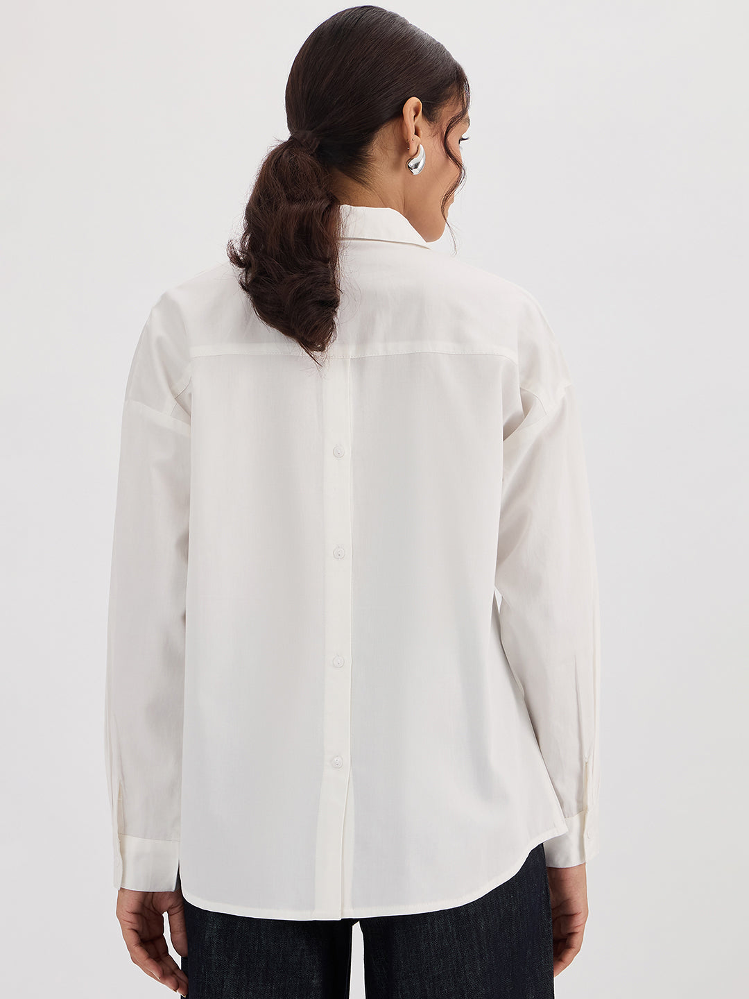 White Cotton Back Button Detailing Shirt