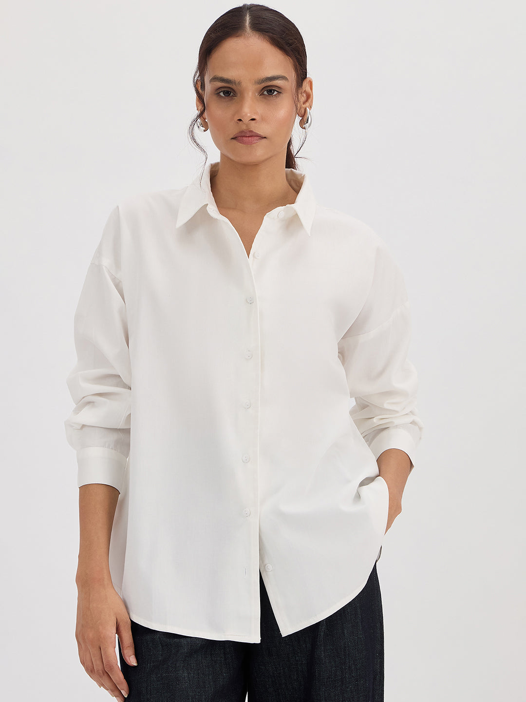 White Cotton Back Button Detailing Shirt