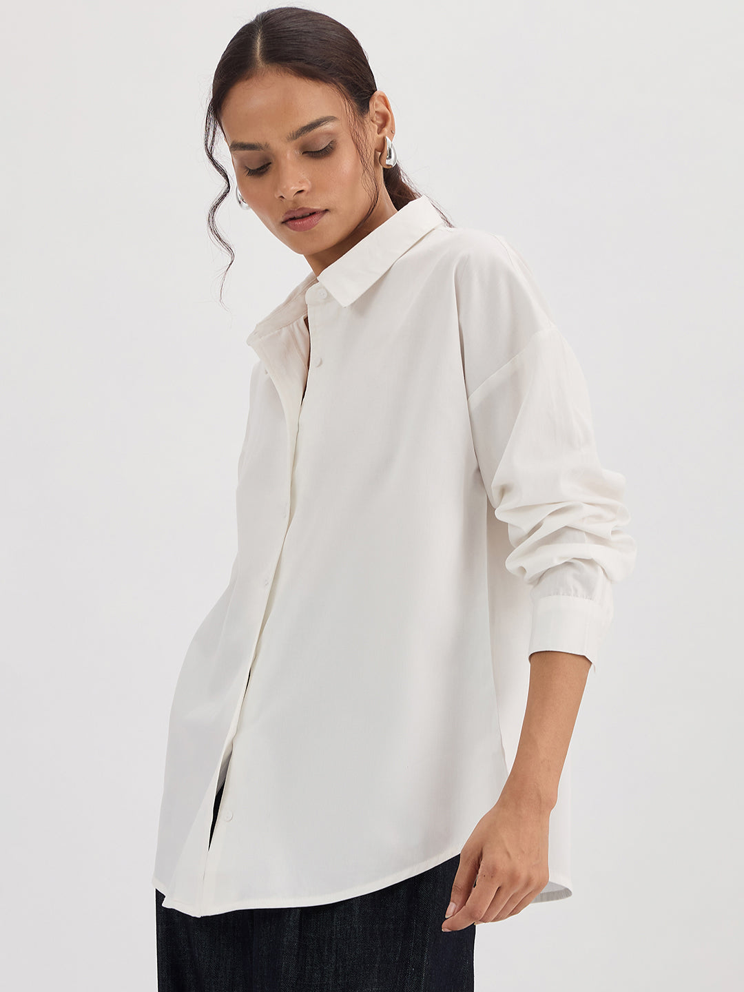 White Cotton Back Button Detailing Shirt