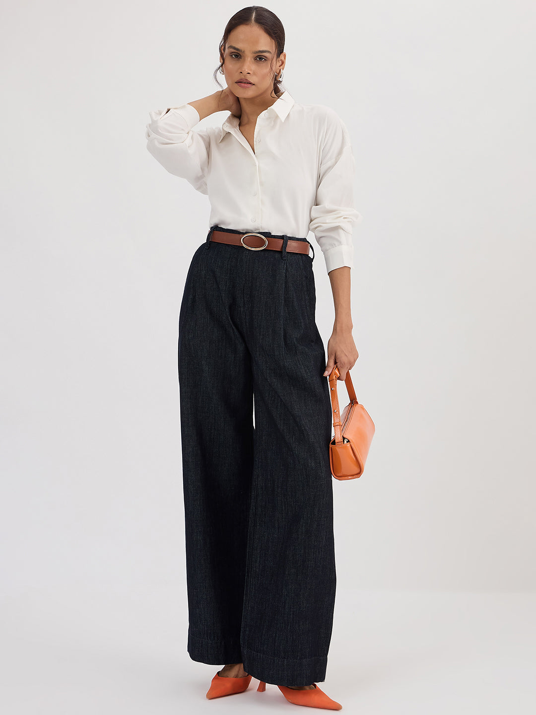 White Cotton Back Button Detailing Shirt