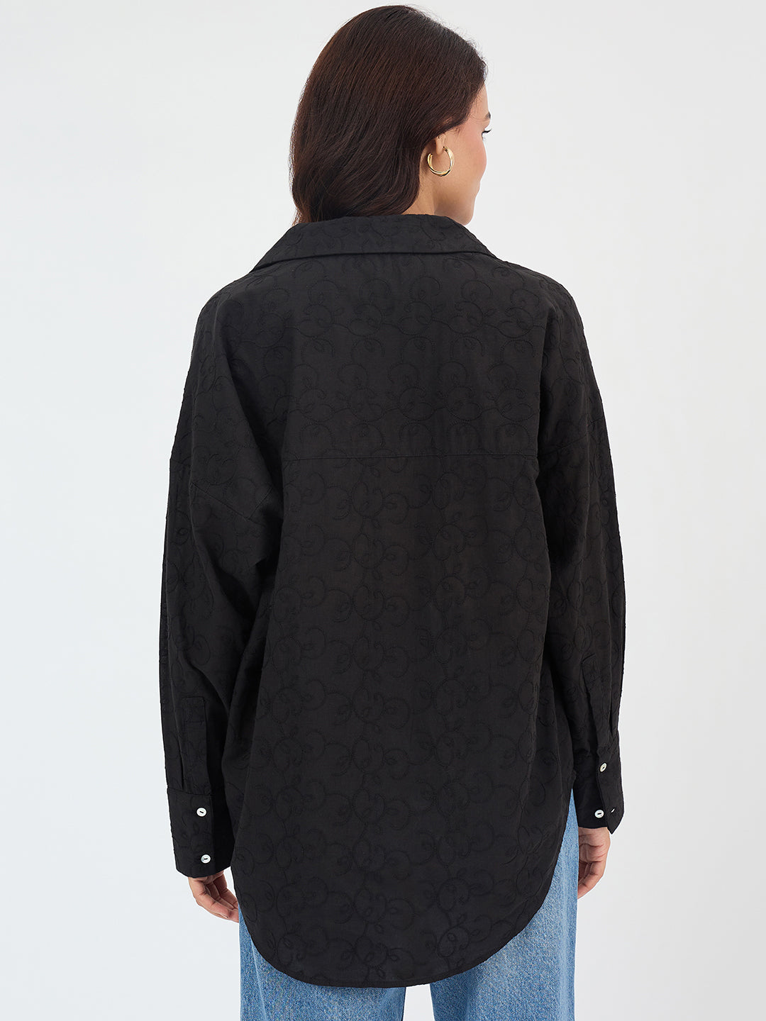 Black Embroidered Cotton Shirt