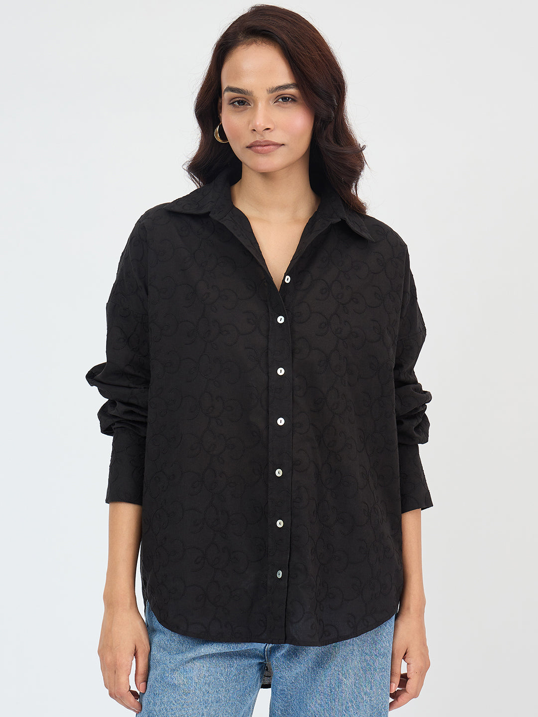 Black Embroidered Cotton Shirt