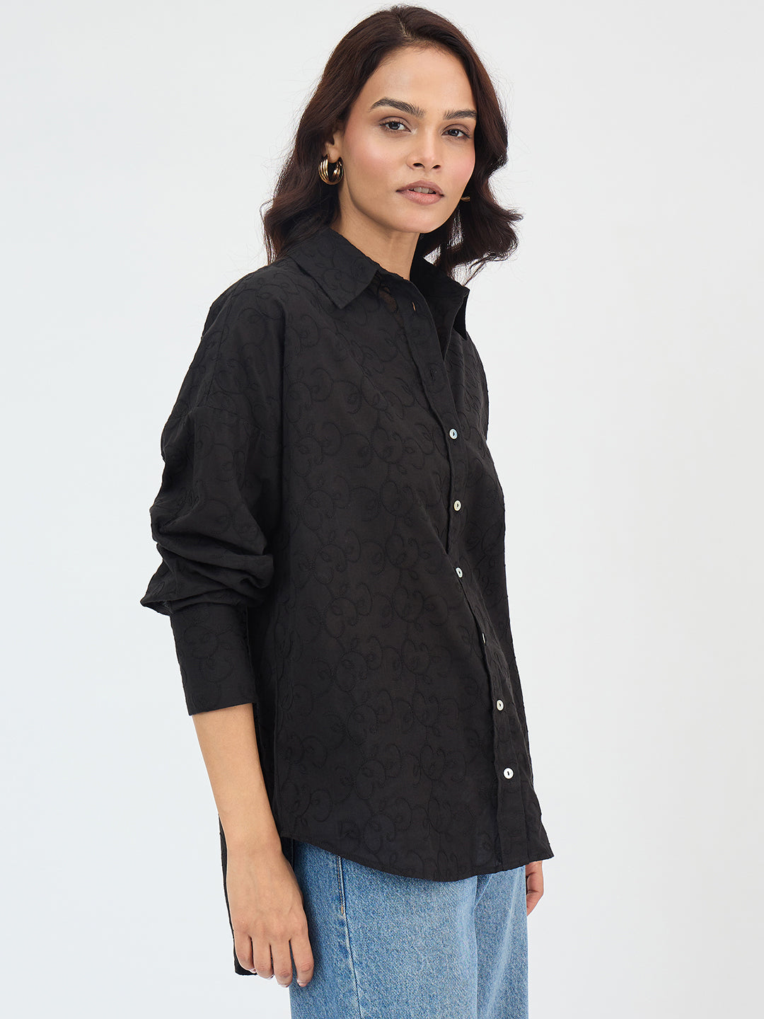 Black Embroidered Cotton Shirt