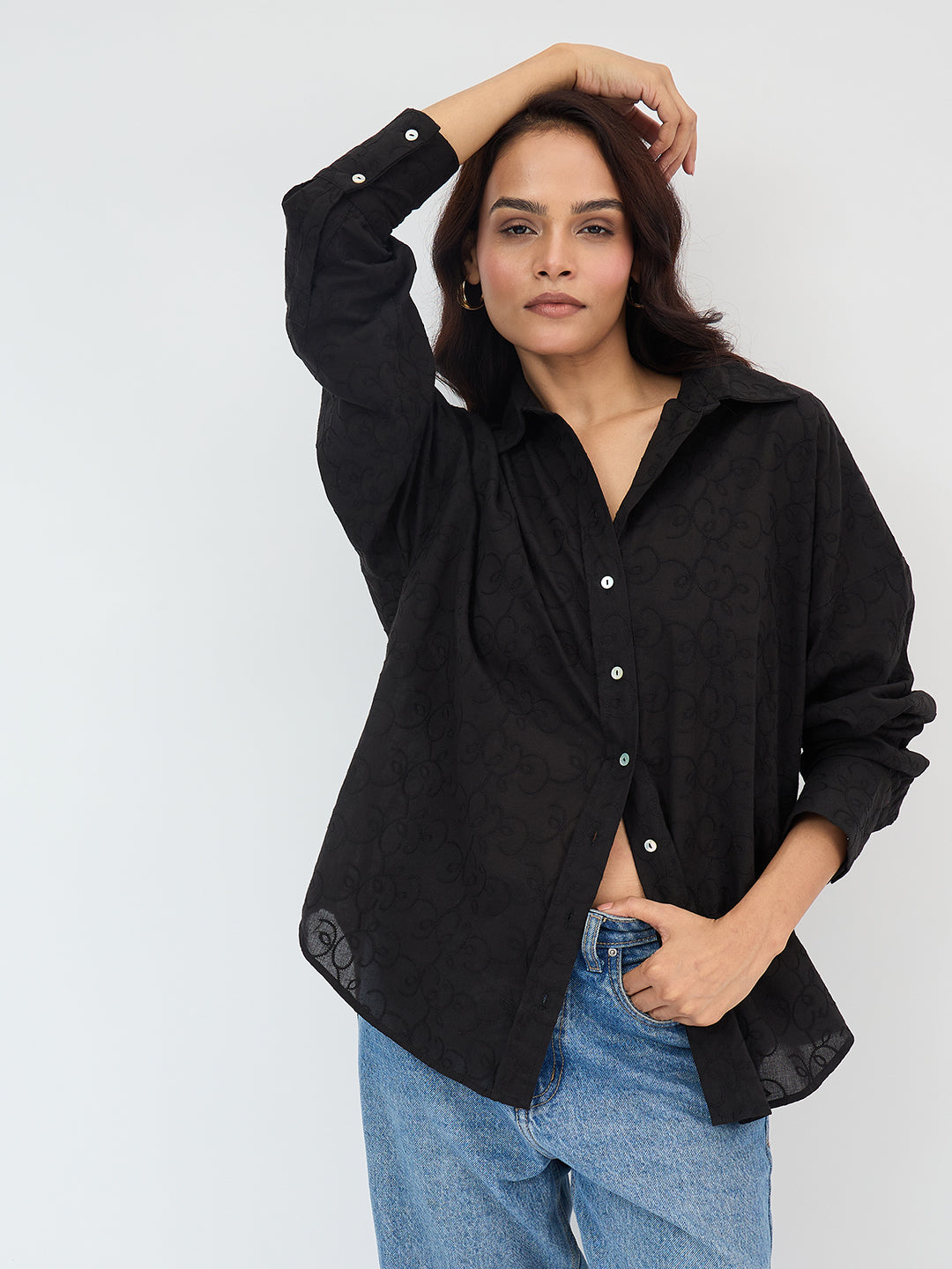 Black Embroidered Cotton Shirt