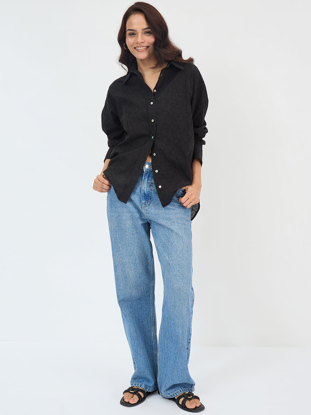 Black Embroidered Cotton Shirt