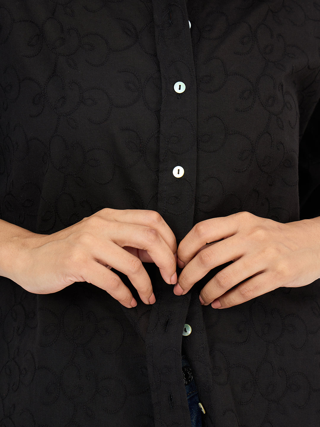 Black Embroidered Cotton Shirt
