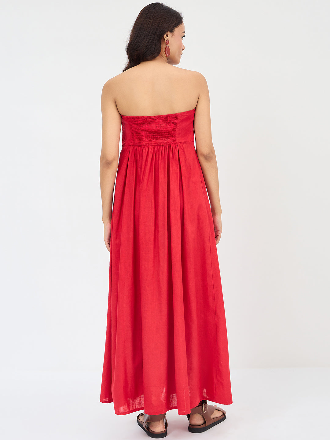 Red Cotton Tube Maxi Dress