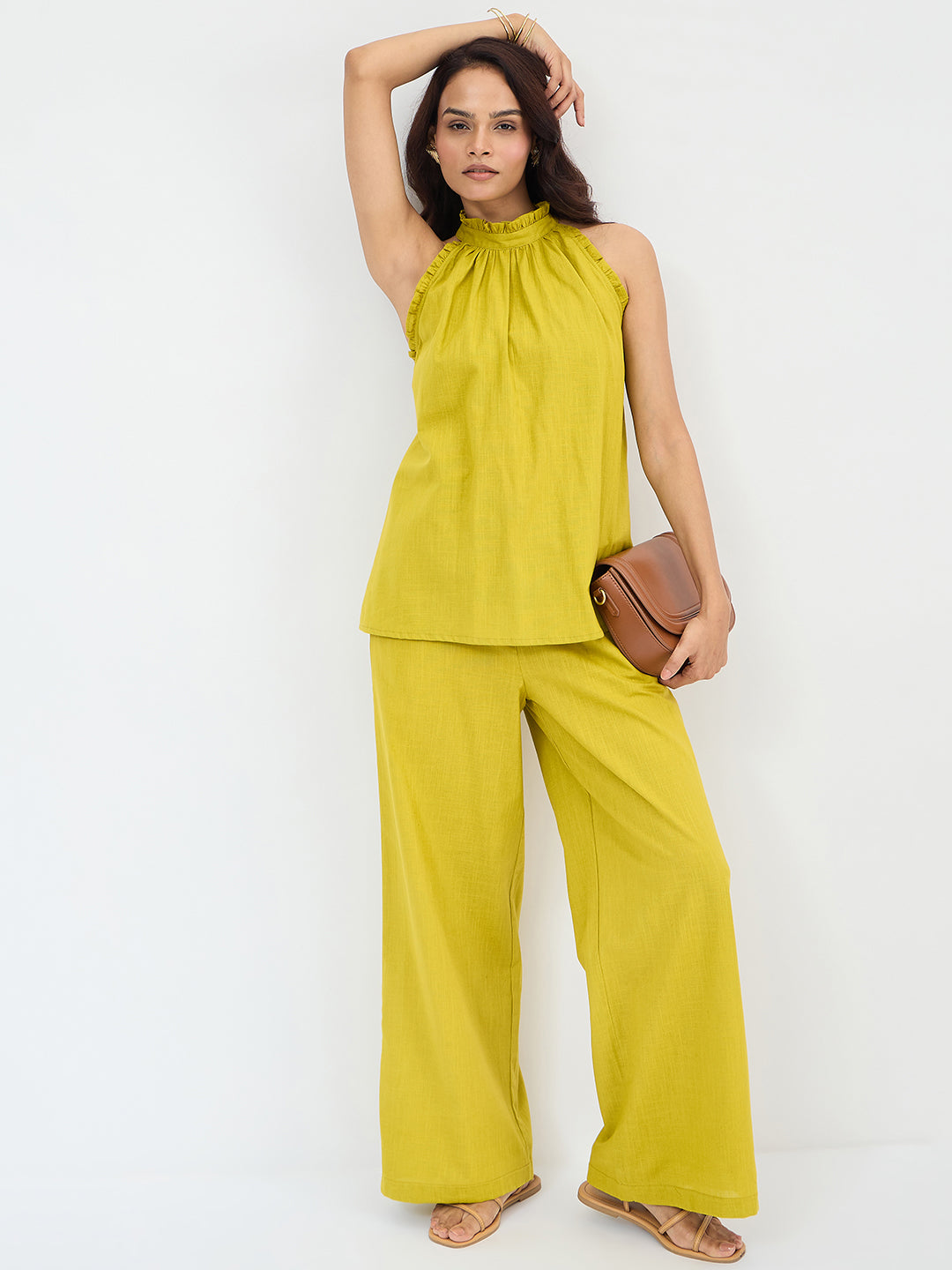 Citrine Green Cotton Straight Fit Pant