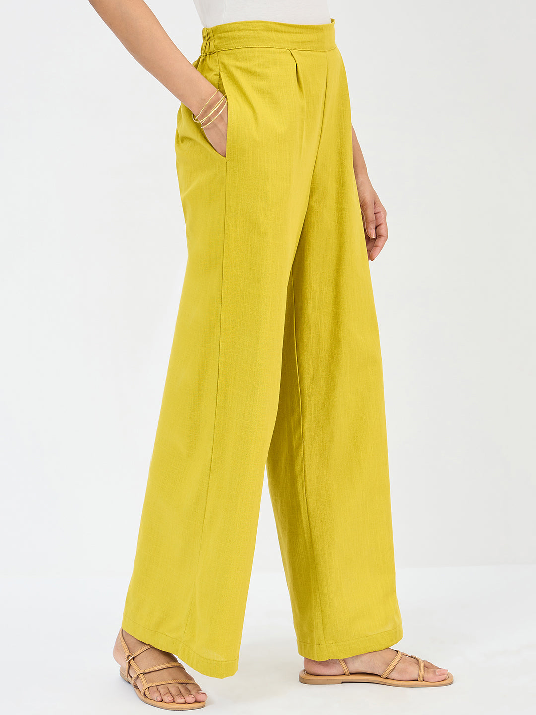 Citrine Green Cotton Straight Fit Pant