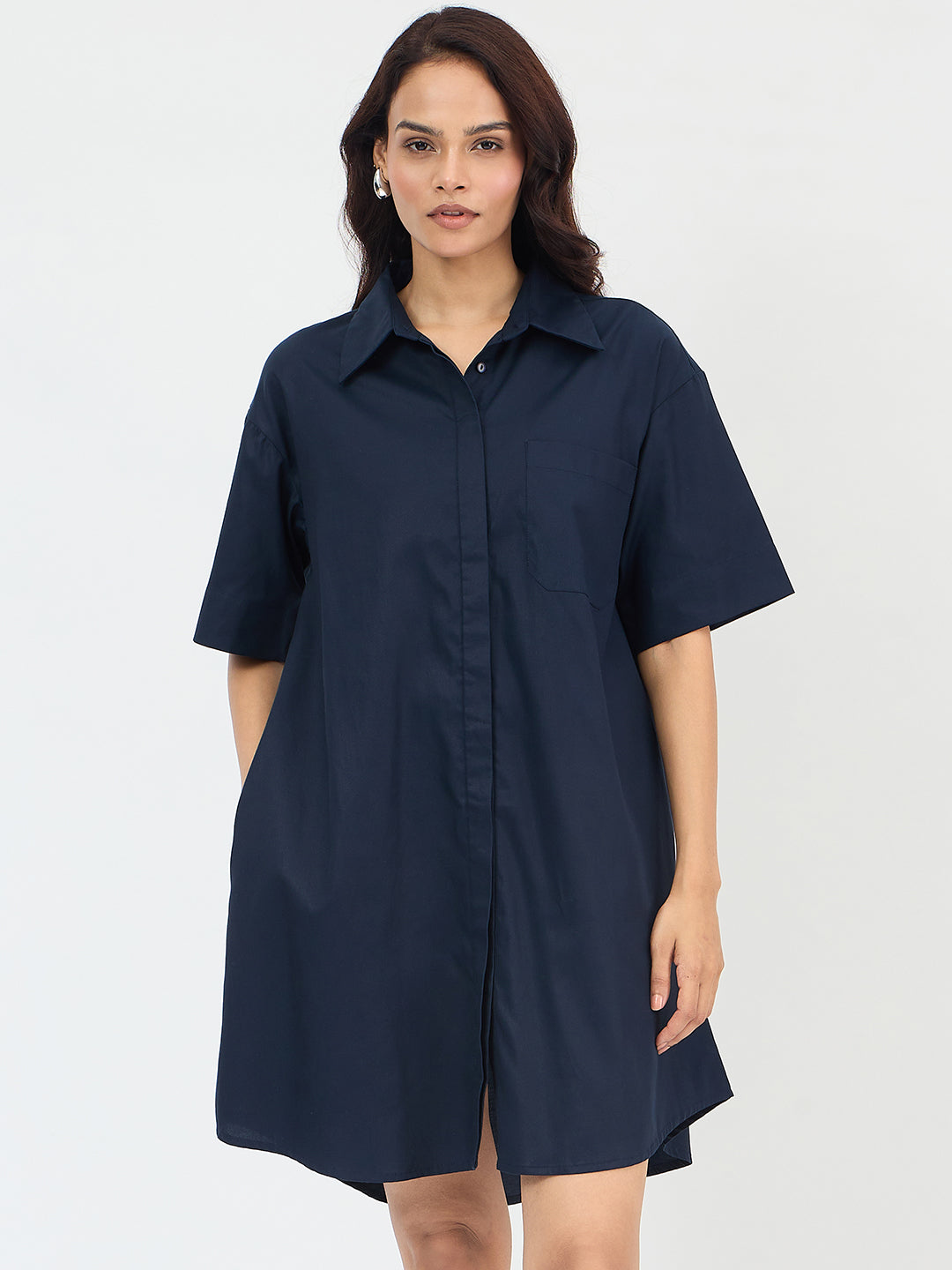 Navy Cotton Shirt Mini Dress