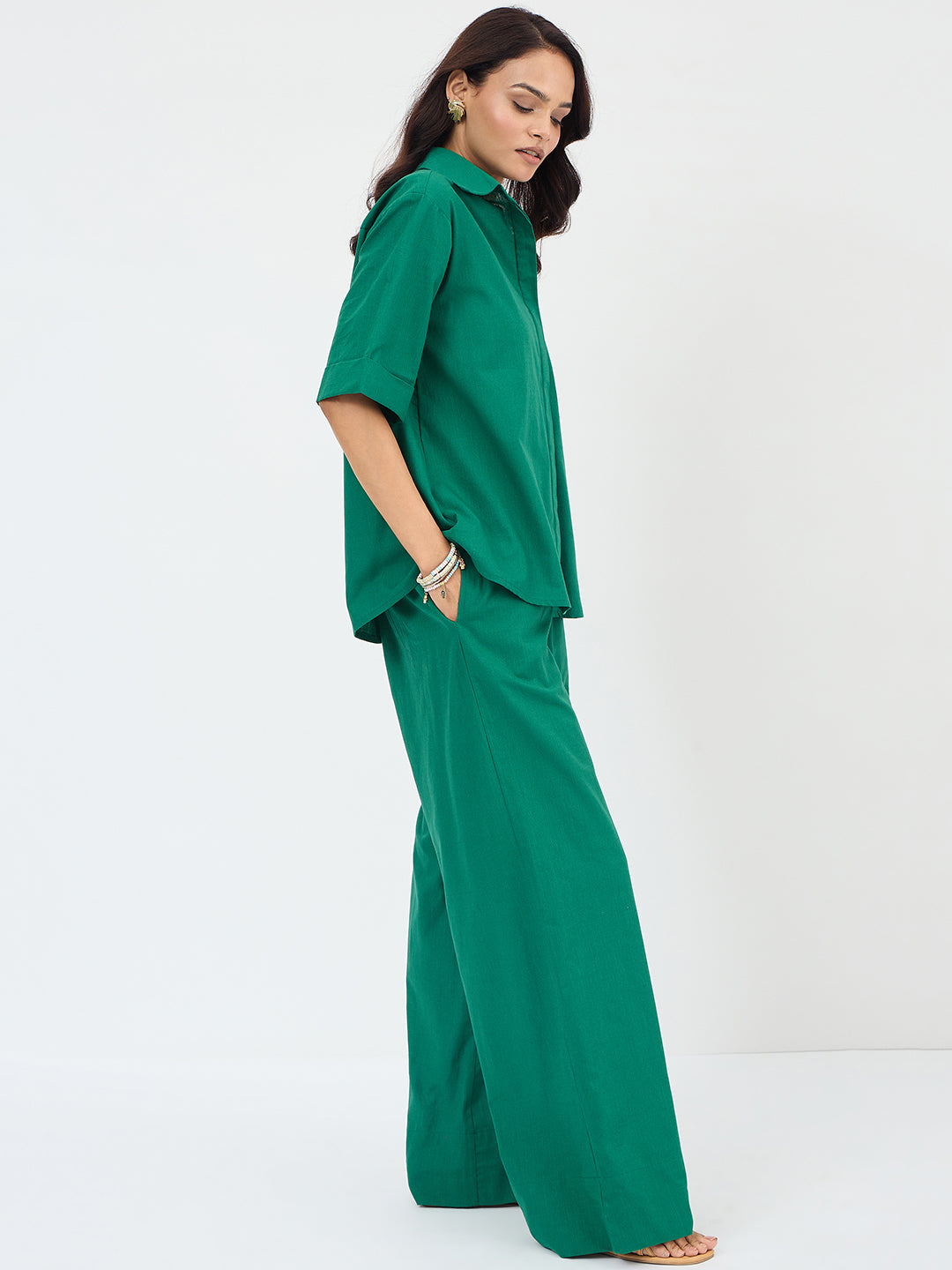 Emerald Green Cotton Shirt Co-Ord Set