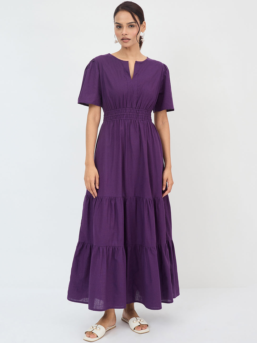 Deep Purple Cotton Tiered Maxi Dress