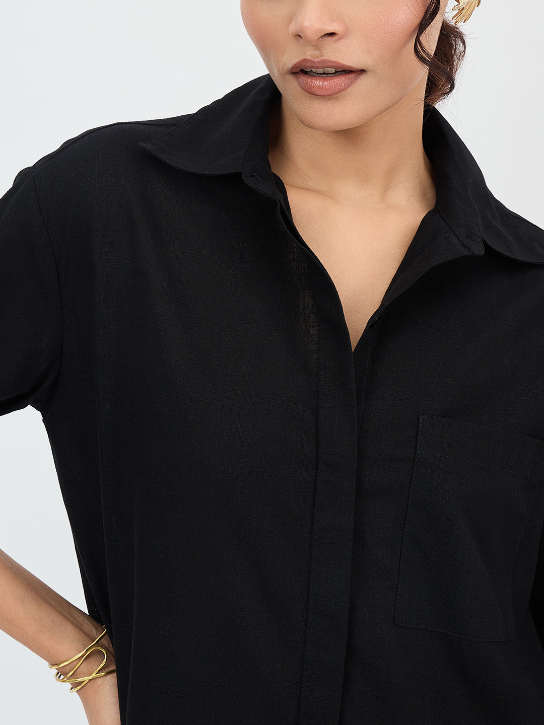 Black Cotton Shirt Co-Ord Set