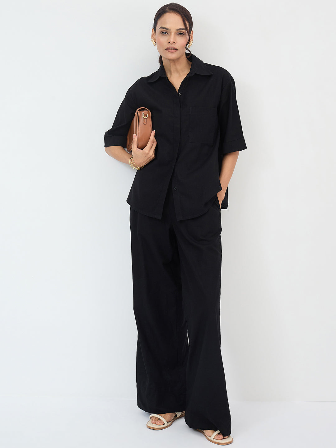 Black Cotton Shirt Co-Ord Set