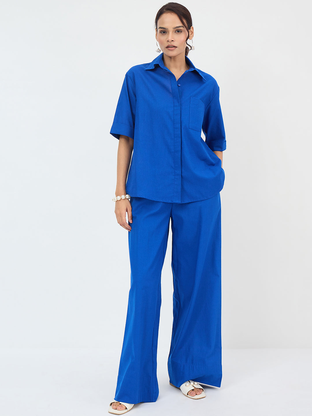 Royal Blue Cotton Shirt Co-Ord Set