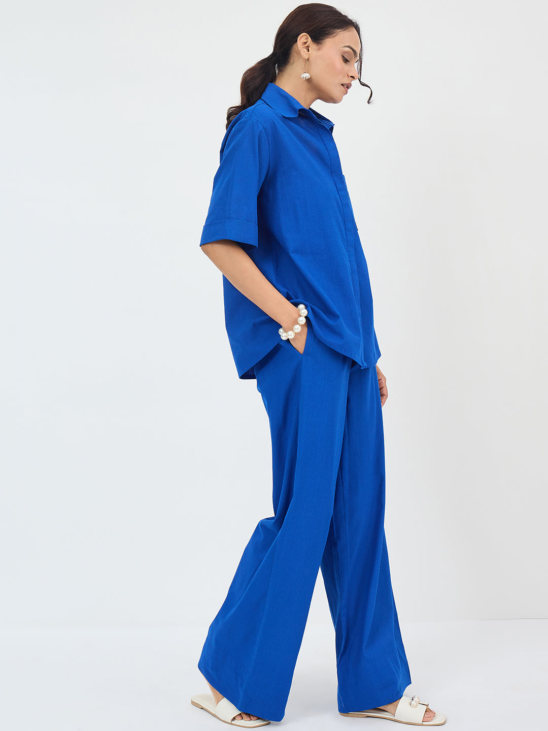 Royal Blue Cotton Shirt Co-Ord Set